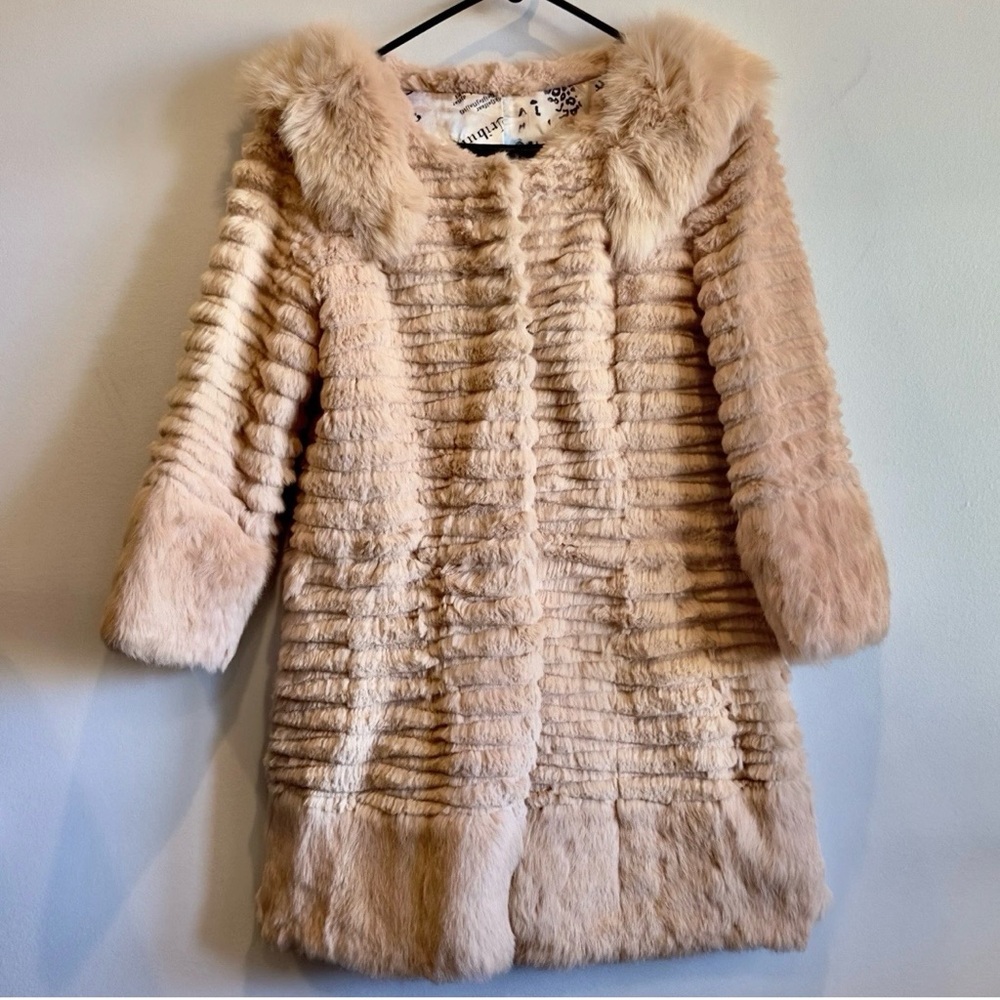 Real Rabbit Fur Coat with Fox Fur Collar | Factory Old Stock | Size XS - Picture 2 of 5